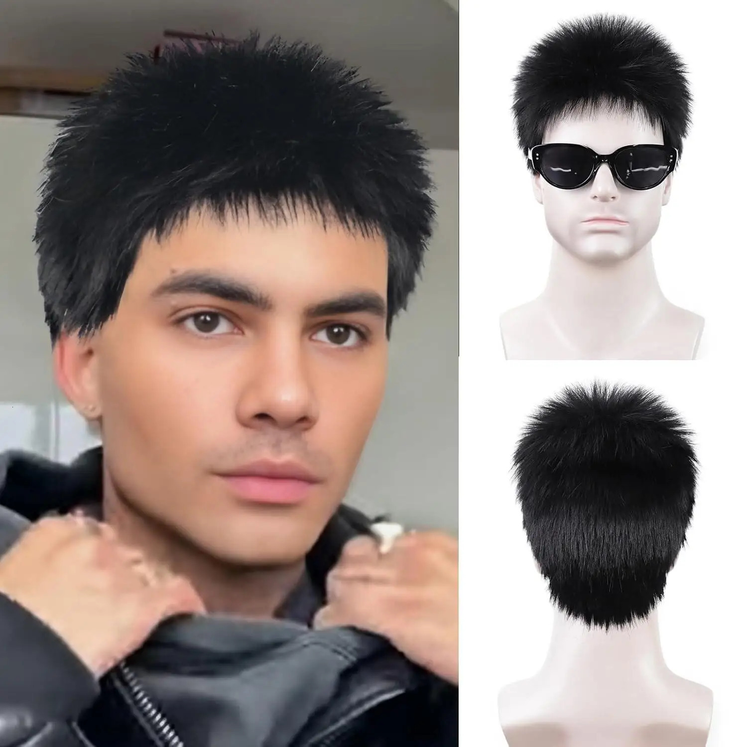 Mens Black Wigs Short Layered Fluffy Wig for Men Male Synthetic Hair Black Buzz Cut Wigs Daily and Cosplay Wig 250224