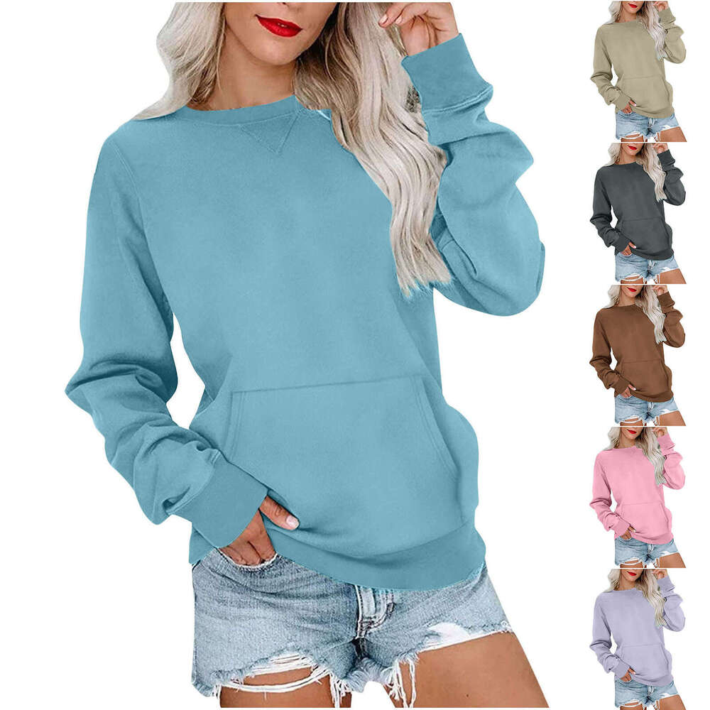 European American Clothing Autumn And Winter New Product Solid Color Round Neck Loose Long Sleeved Women's Hoodie