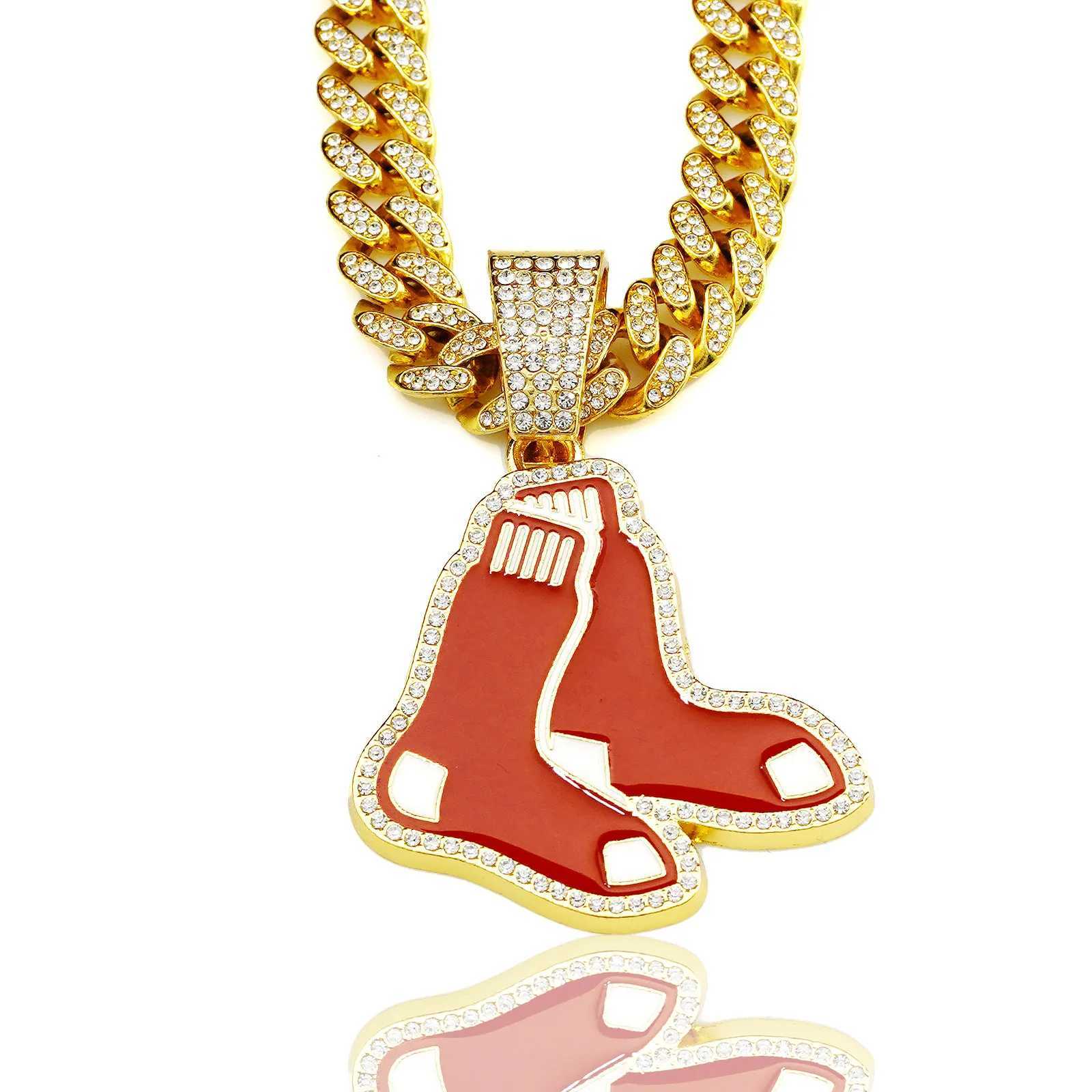 J Chrismas Red Socks Pendant Chain Necklace With Cuban when you Bling Man Hip Hop Jewelr X250224