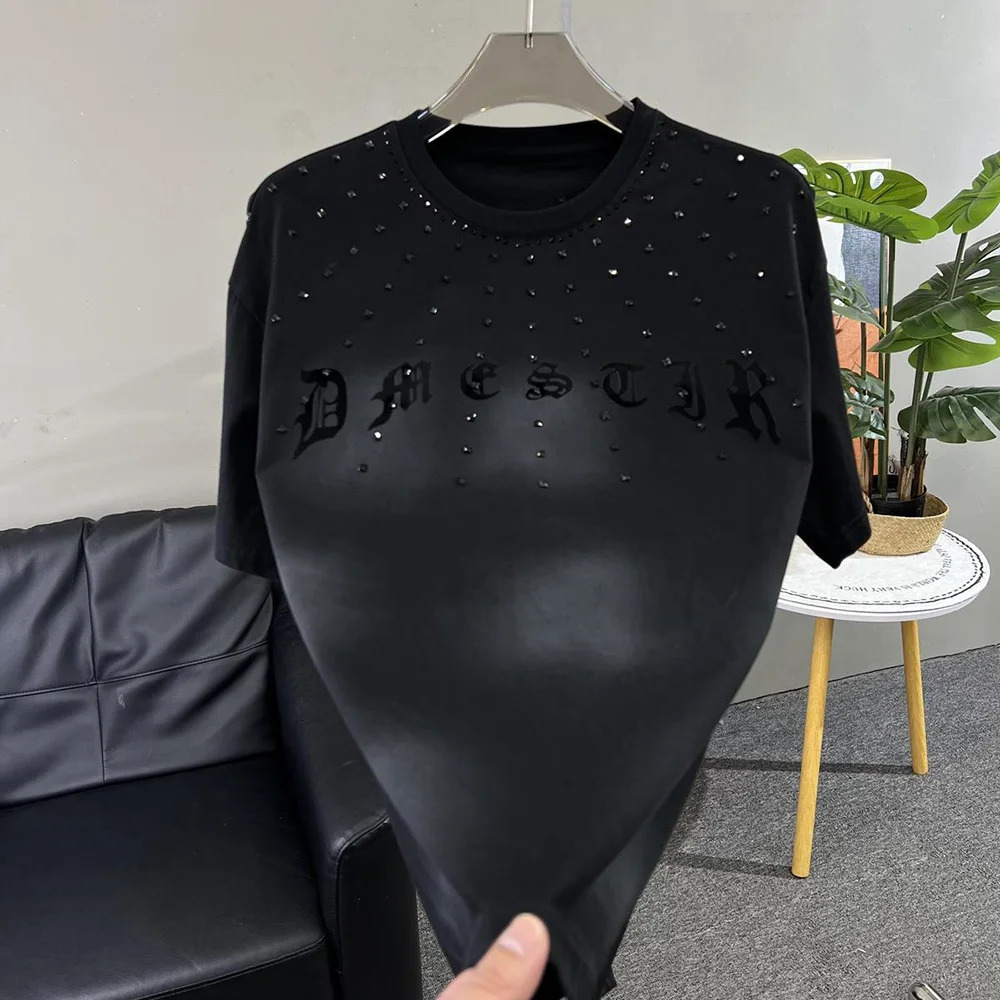 Mens T-Shirt Y2k Sanskrit Rhinestone Decoration T-Shirt Summer Streetwear Gothic Rock Shiny Fashion Short Sleeve Top Men 250225