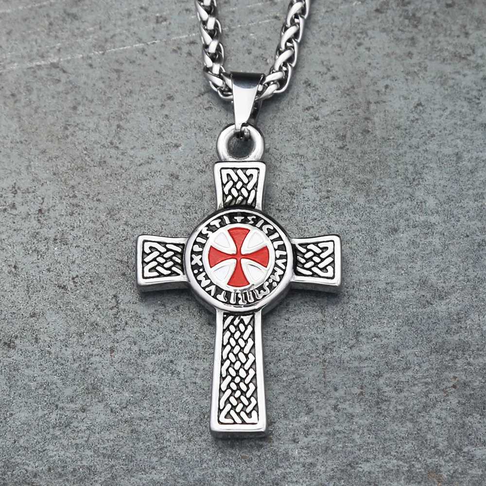 Vintage Punk 316L Stainless Steel Templar Red Knight Cross Pendant Necklace for Mens Fashion Amet Jewelry Gift Set X250224