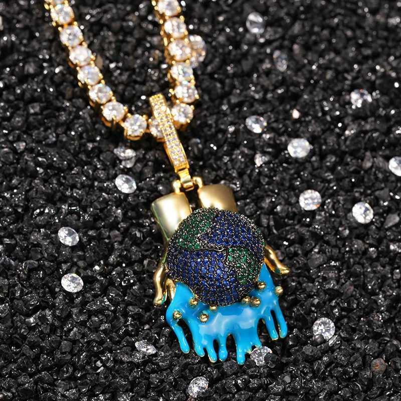 Hip Hop Bling d Out Holding The Earth Protect The Earth Pendant Necklaces For Men Wen Rapper Jewelry Drop Sing X250224