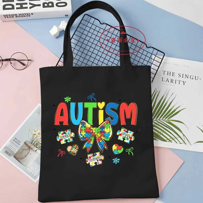 Accept Love Understand Graphics Women Handbags Harajuku Autism Shoulder Bag Fashion Autism Tote Shopping Bag Side Bag Ladies Z250224