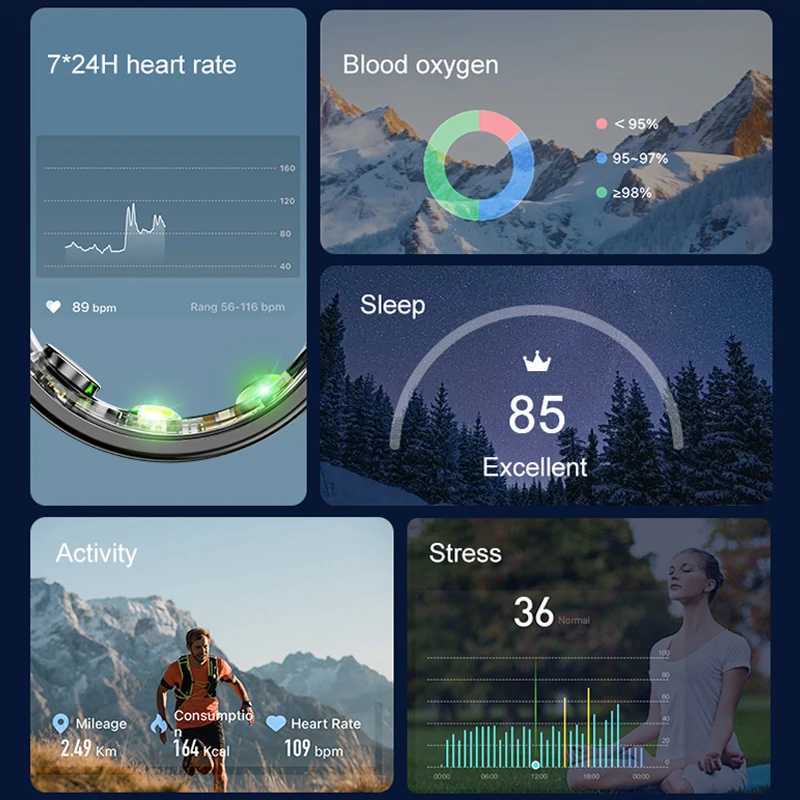 Smart Ring Military Grade Titanium Steel Shell Health Monitoring IP68 5ATM Waterproof Multi-sport Modes For Men Women W250225