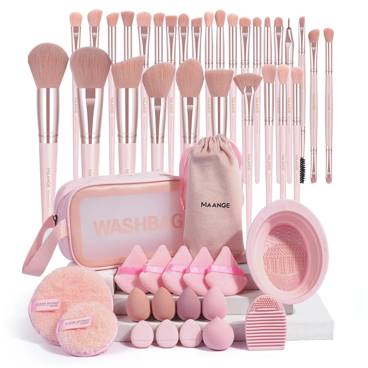 MAANGE Professional Makeup Tools Kit 30PCS Foundation Makeup Brush Set 15PCS Makeup Sponge Removal Puff Cleaning Bowl for Travel 250224