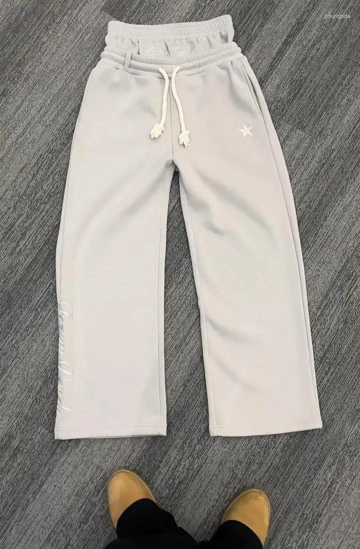 Mens Khaki Joggers Y2K Haruku Retro Baggy Pants - Double Waist Sports Street Hip Hop Embroidered Casual Drawstring Jogging Trousers
