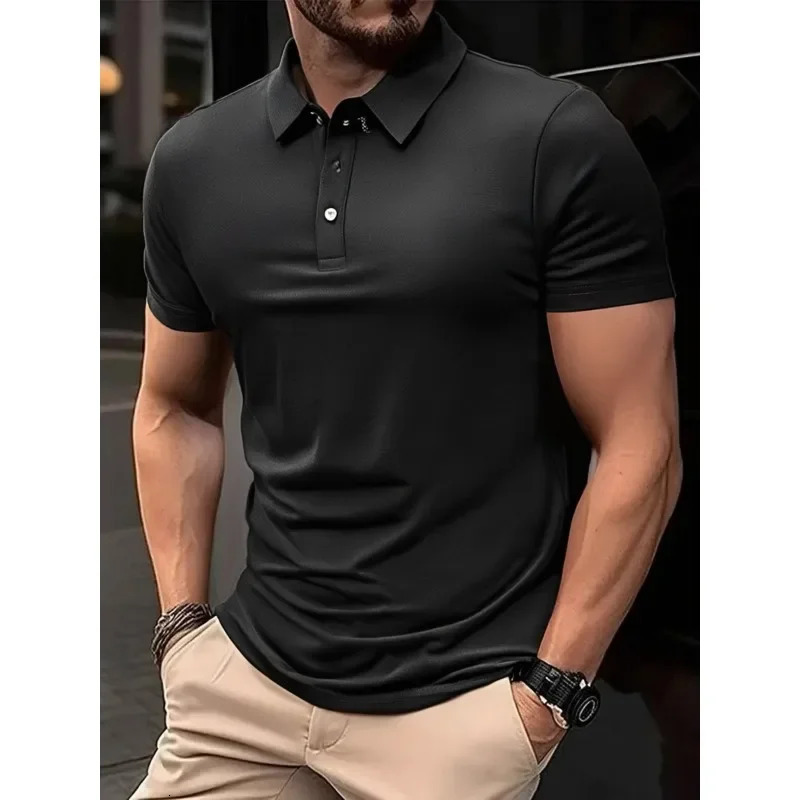 Summer Mens Business Polo Shirts Classic Short Sleeved T-shirt Men Lightweight Slim Top Button Lapel Casual Polo Shirt Male 250224