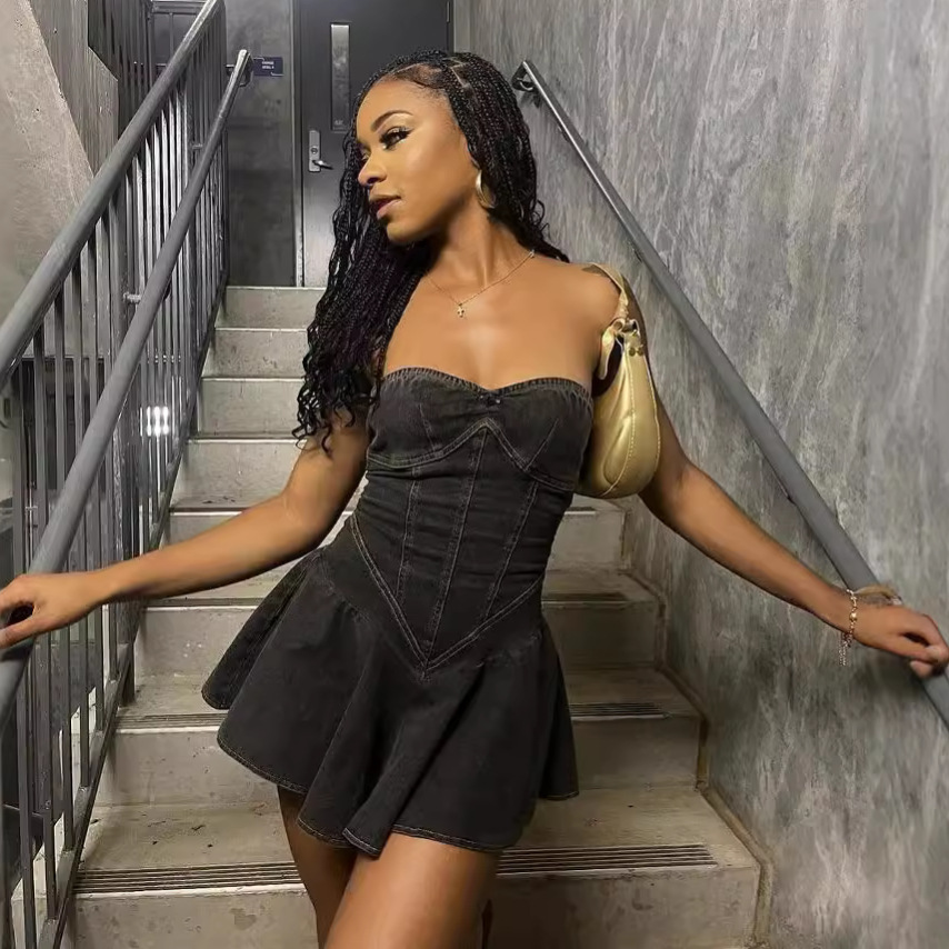 Sexy Denim Dresses Sleeveless Mini Dress: Designer Women's Clothing Elegant Casual Summer Outfit for Parties C260312