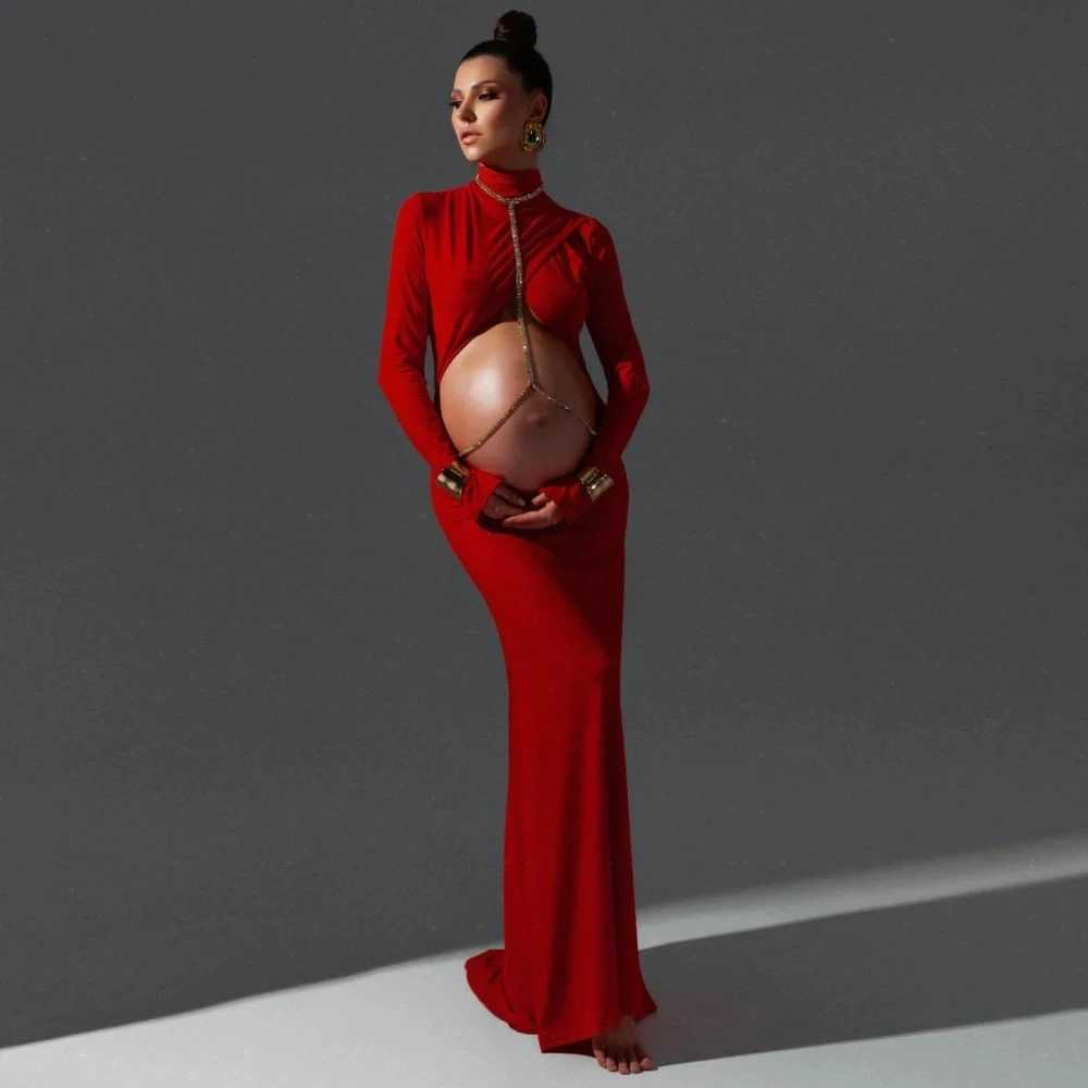 Long Train Baby Shower Dress Stretchy High Neck Maternity Photo Shoot Long Dress X250224