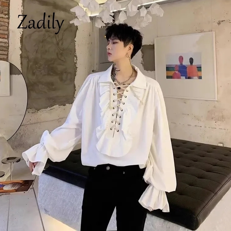 Womens Pirate Shirt Prince Poet Shirts Medieval Buccaneer Frills Lace Up Renaissance Vintage Gothic Blouse Tops 250222