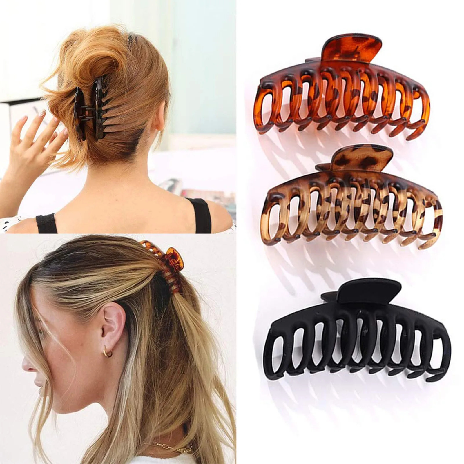 Womens Elegant Black Geometric Plastic Hair Claw Lady Sweet Long Holder Toothed Clips Hairpins Fashion Accessories 250218