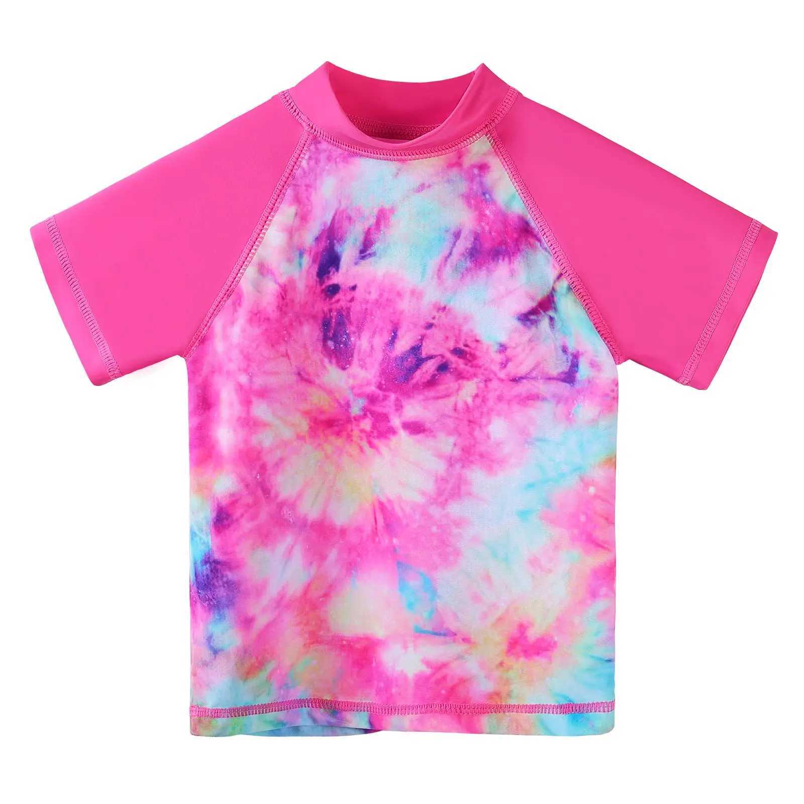 Kids Two Pieces Swimsuit UPF 50+ UV Sun Protective Swimwear Short Sleeve Rashguard Beach Wear Children Bathing Suit X250224