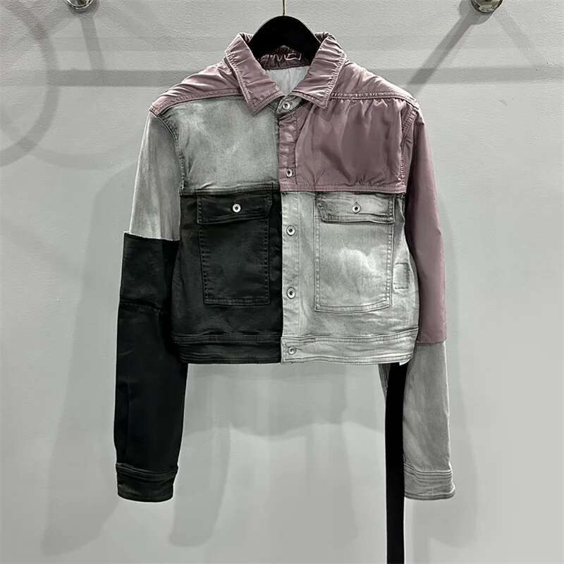 Coat Spring New Korean Fashion Contrast Color Splicing Denim Jacket Brushing Wax Coating Pure Cotton Long Sleeved Top womens designer clothing
