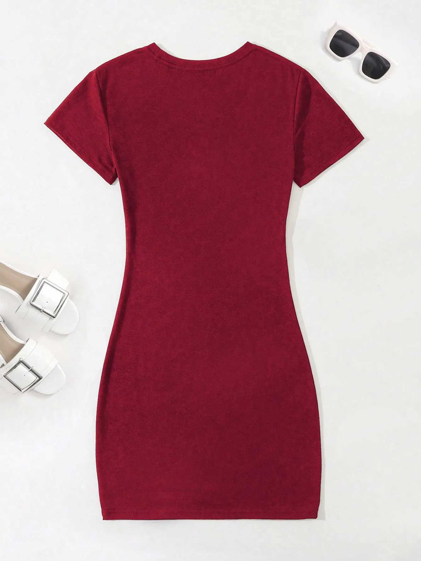 Womens Short Sve Mini Dress Tight and Sexy Street Battle Casual Set Sexy Slimming A-line Dress New Fe Solid ColorXJ250224