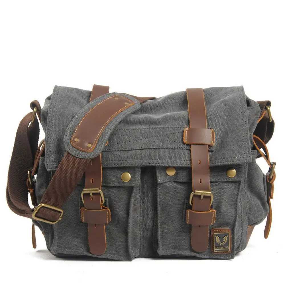 Vintage Canvas splicing real leather bag Single Shoulder Messenger Bag casual photography waterproof liner SLR Camera Bag Z250225