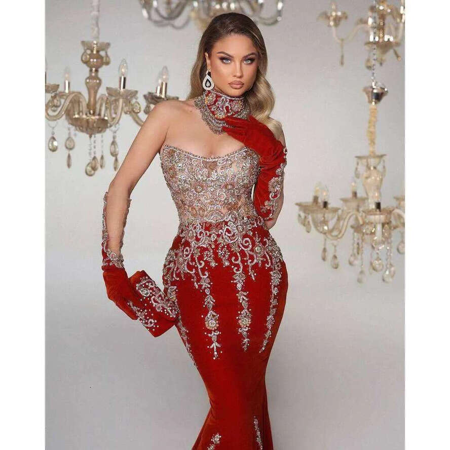 Gorgeous Evening Dresses Mermaid Strapless Rhies Crystals Backless Prom Gown Party Dress Vestido De Noite Custom Made