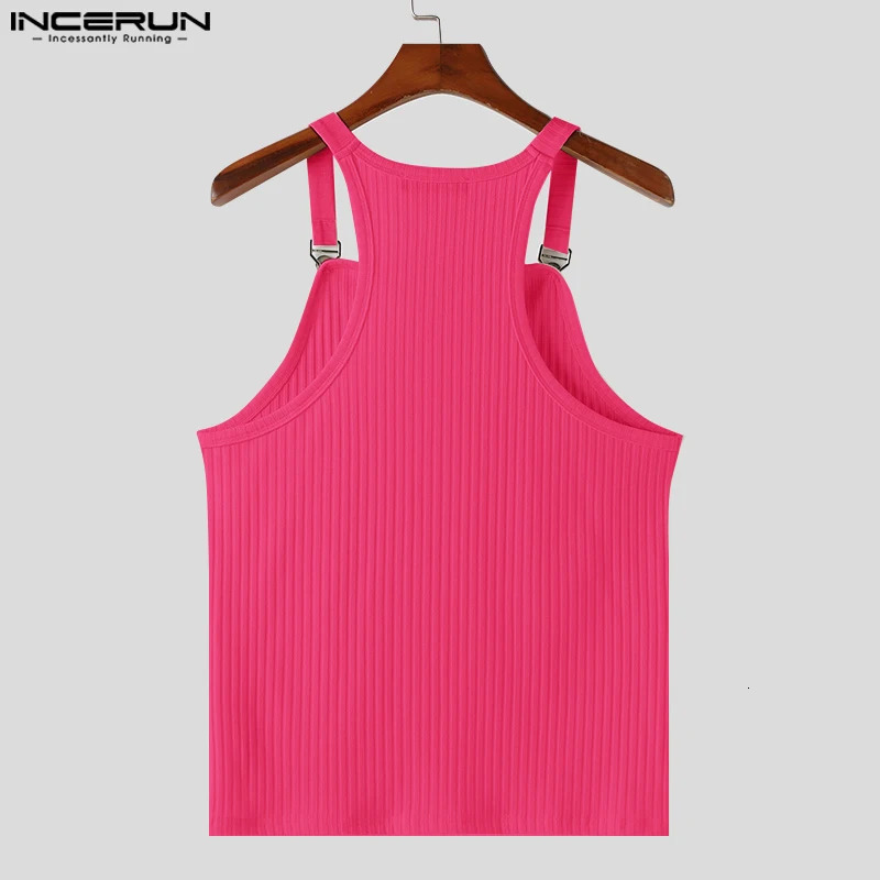 2024 Mens Tank Tops Solid Color Knitted Sleeveless Button Streetwear Casual Vests Summer Fitness Fashion Men Clothing INCERUN 250224