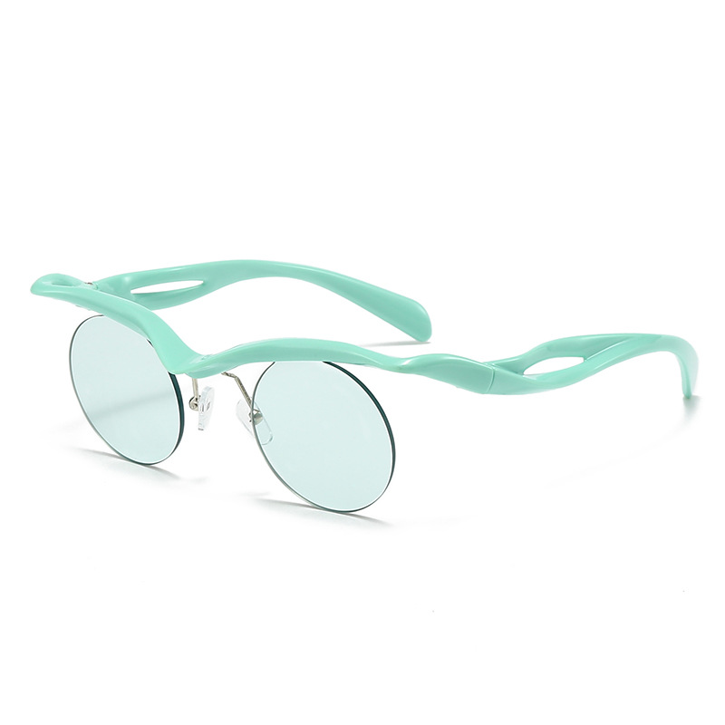 2025 cross-mirror European and American sunglasses women's round frame sunglasses men's trend ins, half-frame eyebrows no-frame sunglasses