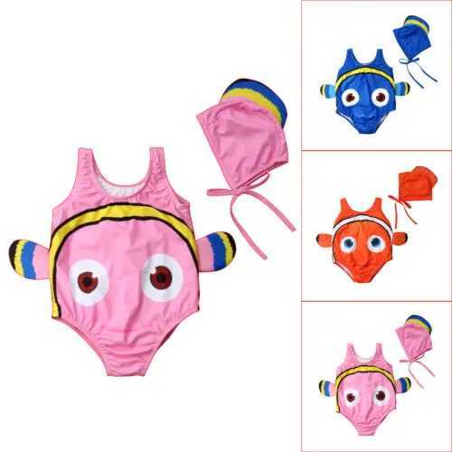 2PCS Kids Baby Girl Swimsuit Goldfish Swimwear Swimmable Costume+Swimming Hat 2019 New Cute High Quality Hot Sale X250224