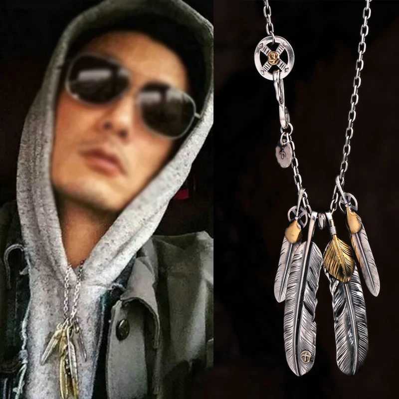 Hip hop punk style classic feather necklace set chain exquisite pendant mens business and dining banquet jewelry X250224