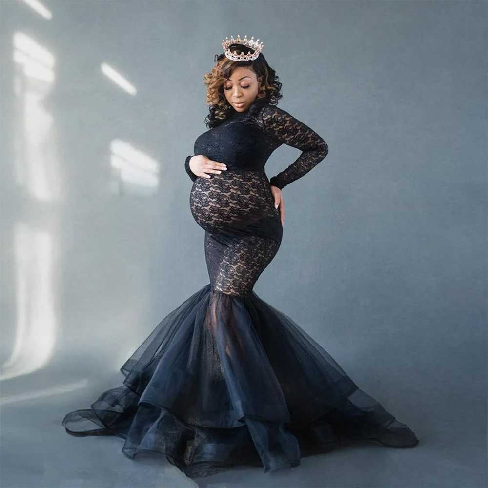 New Black Sexy Maternity Dresses for Photo Shoot Pregnant Women Long Sleeve Turtleneck Photography Dress Pregnancy Dress X250224