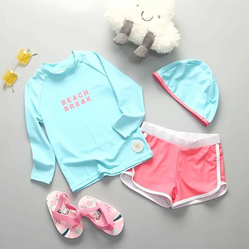 Swimsuit Girls UPF50 UV Protective Sunscreen Beach Wear Girls Swimsuit Long Sleeve Childrens Swimsuit Pink Purple X250224