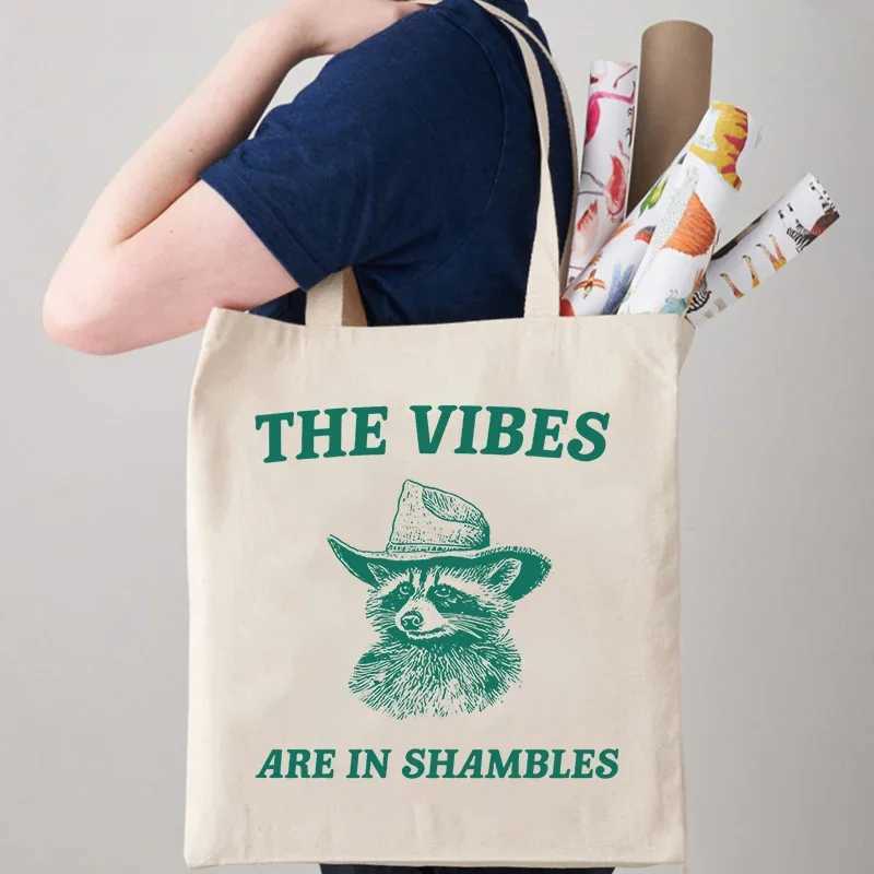 The Vibes Are in Shambles Pattern Women Tote Bag Portable Canvas Clutch Foldable and Reusable Shopping Bags Gift for Friends Z250224