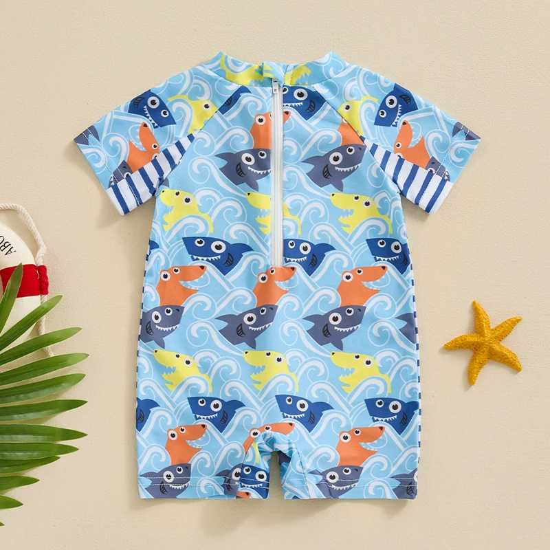 0-3T Kids Boys Summer Swimwear Casual Dinosaur Print Short Sleeve Monokini Swimsuit Beachwear Bathing Suit X250224