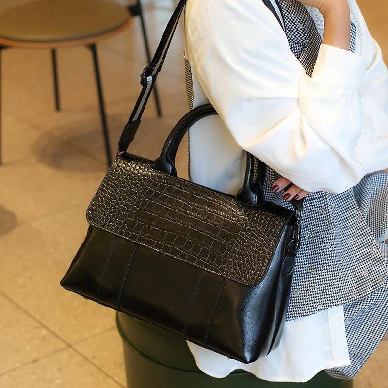 Hifashion Crocodile Pattern Genuine Leather Tote Handbags For Women 2025 Trend Designer Commuting Ladies Shoulder Messenger Bags