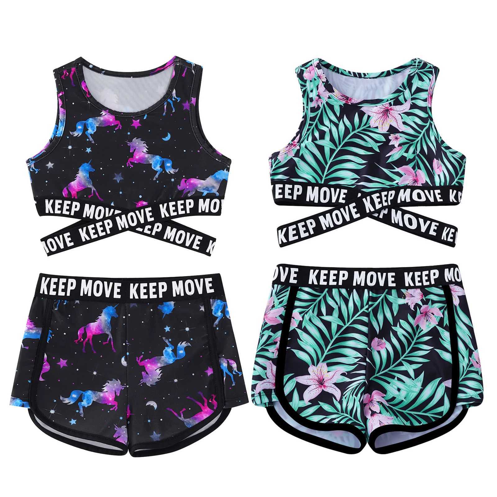 Kid Girls 2PCS Bikini Sets Swimwear Children Swimsuit Bathing Beachwear Costumes Round Neck Sleeveless Crop Tops with Shorts X250224