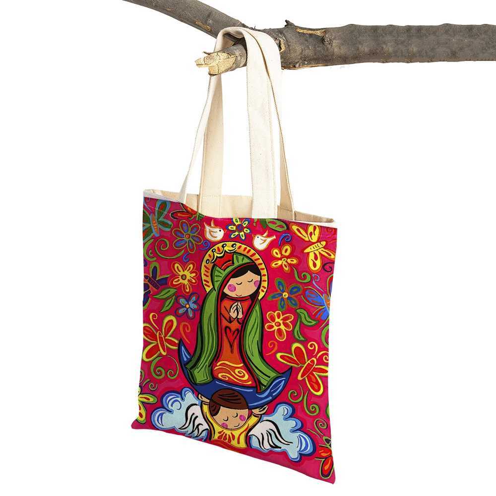 Ladies Shopping Bags Cartoon Virgin Mary Series Handbag Children Gift Cloth Women Shopper Bag Harajuku Style Student Linen Tote Z250224