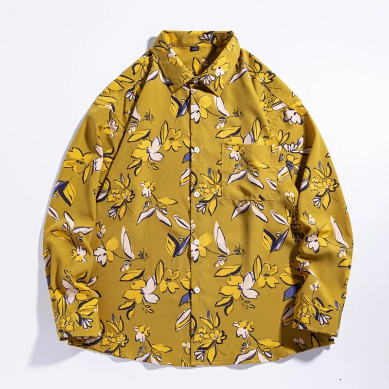 Trendy Fashion Autumn Mens Turn-down Collar Printing Single Breasted High Street Casual Loose Long Sleeve Shirts Tops 250220