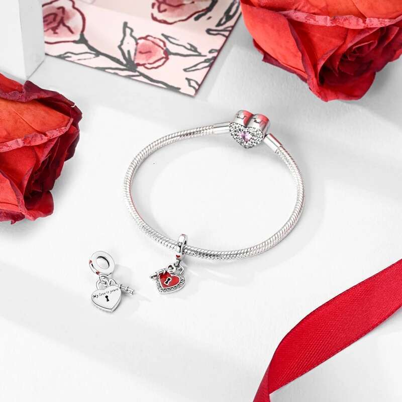 Beautiful Sterg Sier Red Valentine's Day Infinity Love Rose Pendant Fit DIY Bracelet Necklace Date Accessories Gifts
