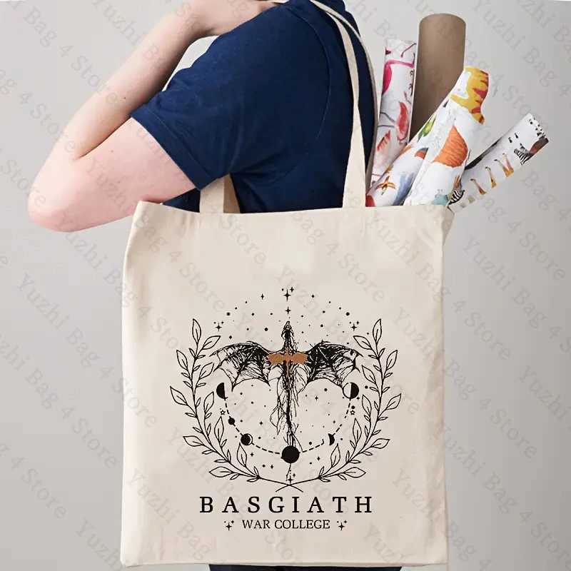 Basgiath War College Pattern Canvas Tote Bags Best Gift for Bookish Women Shopping Bag for Novel Lover Fourth Wing Shoulder Bag Z250224