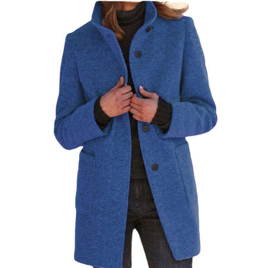 Autumn Winter European And American Women's Clothing New Retro Solid Color Button Up Collar Woolen Coat