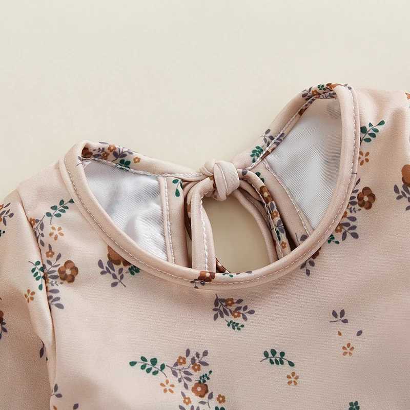 Girls Summer Swimsuit Set with Floral Print Long Sleeve Ruffles Jumpsuit Swimwear Beachwear Bathing Suit for Kids X250224