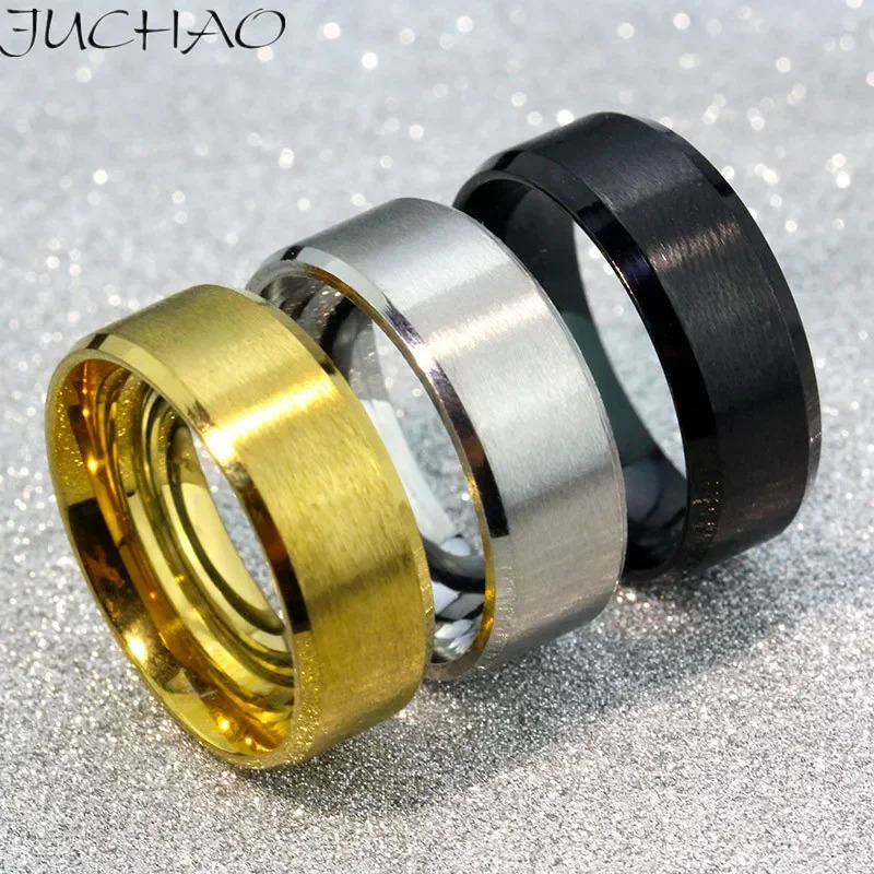 JUCHAO Classic Ring Men Black Men Jewelry Wedding Bands Boyfriend Gift Drop 250218
