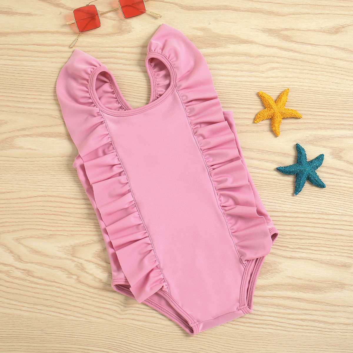 Spring and summer festival girl baby lace flying sleeve pink gray green tricolor fashionable swimsuit X250224