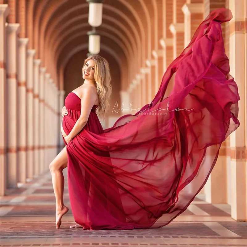Sexy Maternity Shoot Dresses Strapless Chiffon Long Dress Pregnancy Photography Gown Pregnant Women Maxi Dress For Photo Props X250224
