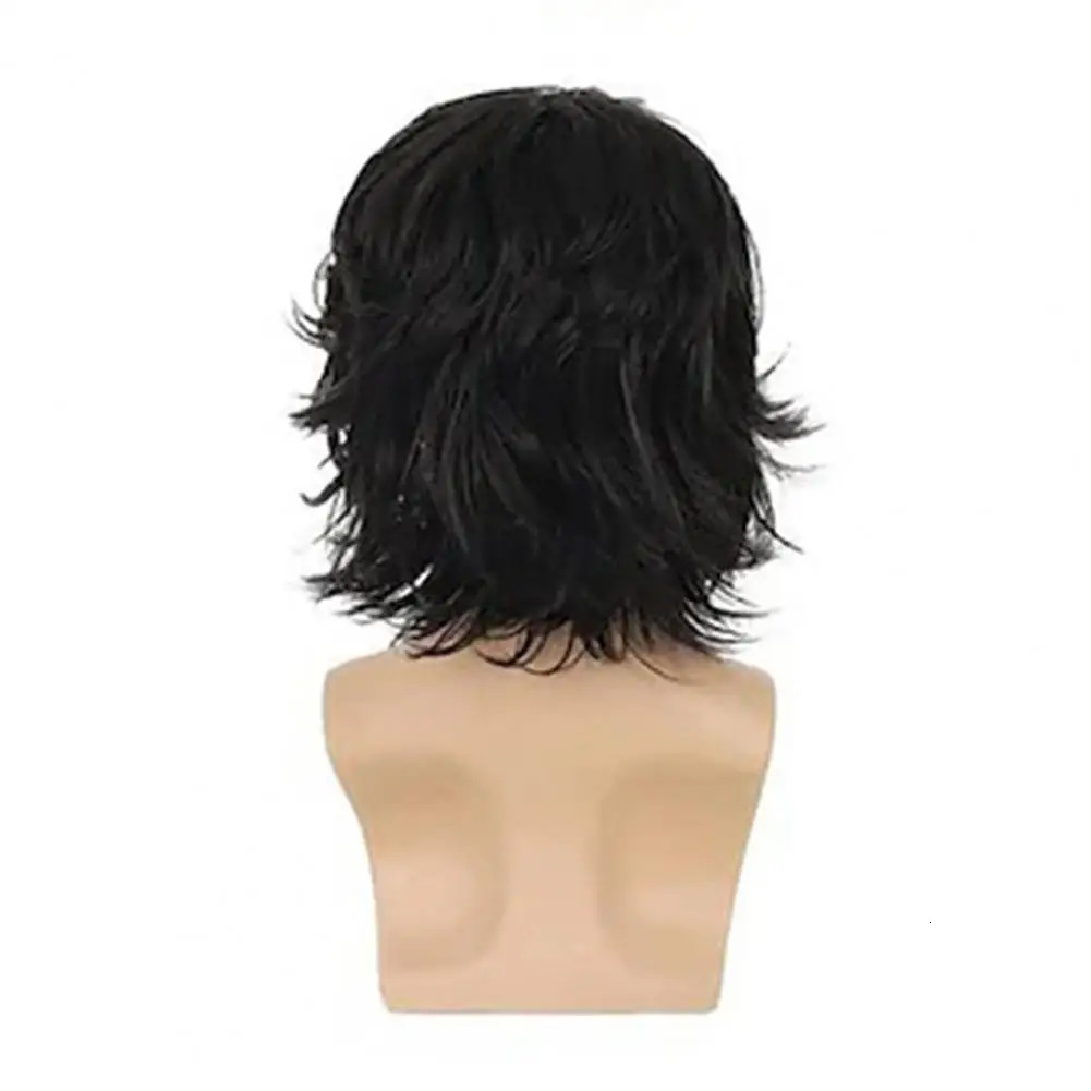 Men Short Wig Male Curly Wig Vintage Mens Short Curly Wig with Bangs Fluffy Natural Look High Temp Fiber Male Wavy Blonde Black 250224