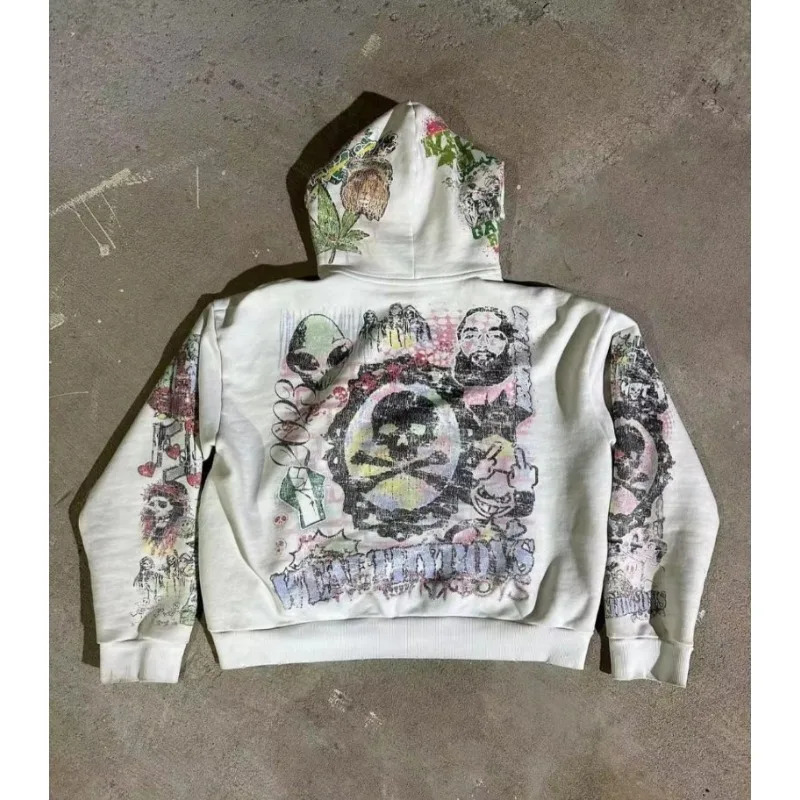 2024 American Loose Hoodie Big Head Cartoon Print Oversized Pullover Sweatshirt Women Men Couple Fashion Street Wear ins 250224