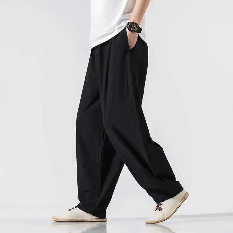 Mens Clothes New Summer Japanese Casual Streetwear Harajuku Cotton Linen Baggy Pants Male Solid Oversized Bloomers Trousers M-5XL W250225