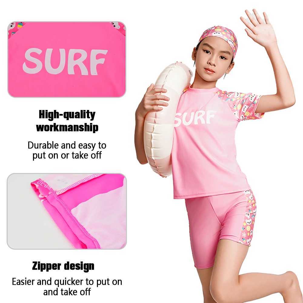 1pc Childrens Swimsuit Girls Split Short Sleeve Medium Children Cartoon Cute Quick Drying Swimsuit Set Child Two-Piece Suits X250224