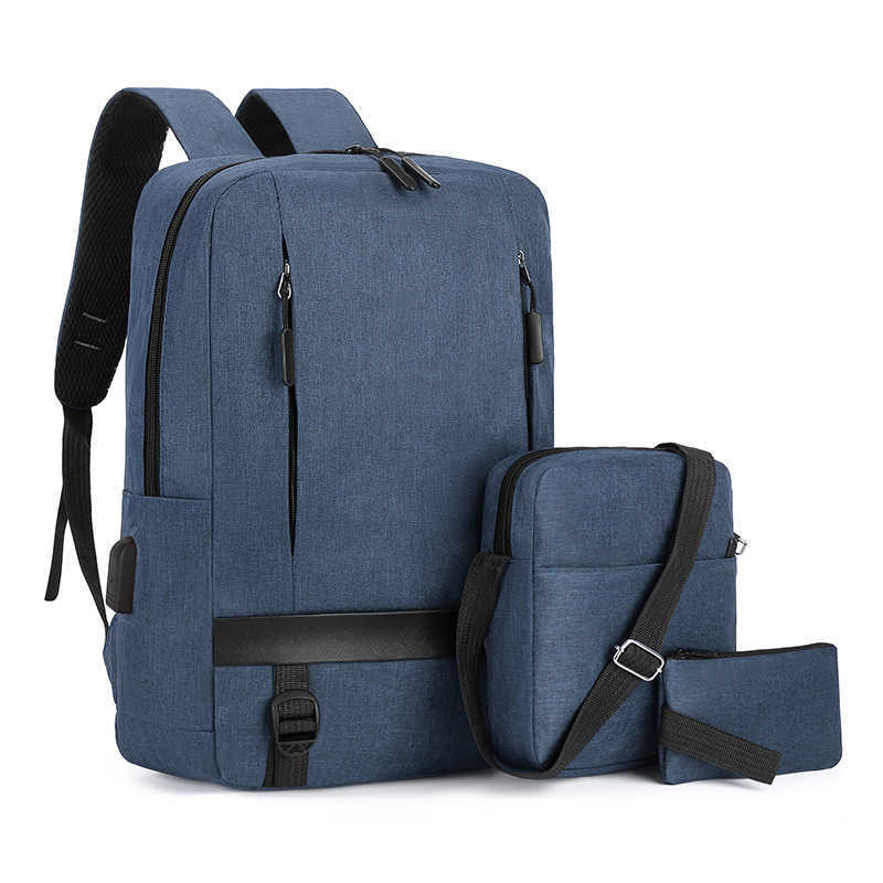 Leisure Backpack Three Piece Set Business Backpack Male Student Bag Customized Computer Backpack 16 Inch Large Capacity Lightweight Day Backpack Trave