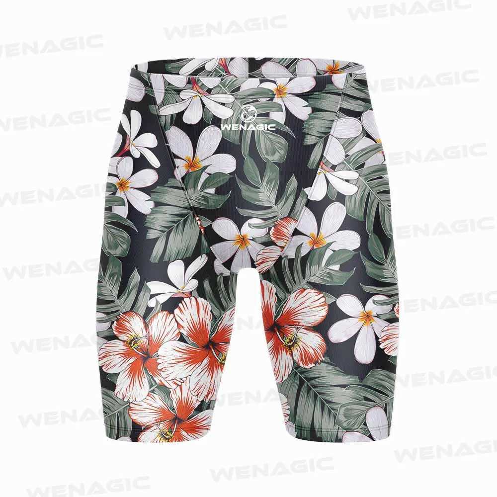Surf Shorts 2023 New Professional Men Race Swim Trunks Quick Dry Swimwear Training Flowers Print Beach Tight Swimsuit JammerXJ250224