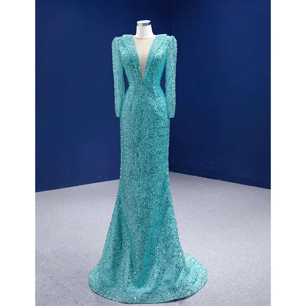 Exquisite Neckline V-neck Long Sleeves Evening Dress with Detachable Tail Chic Ruched Up Floor Mermaid Party Dresses Ball Gowns