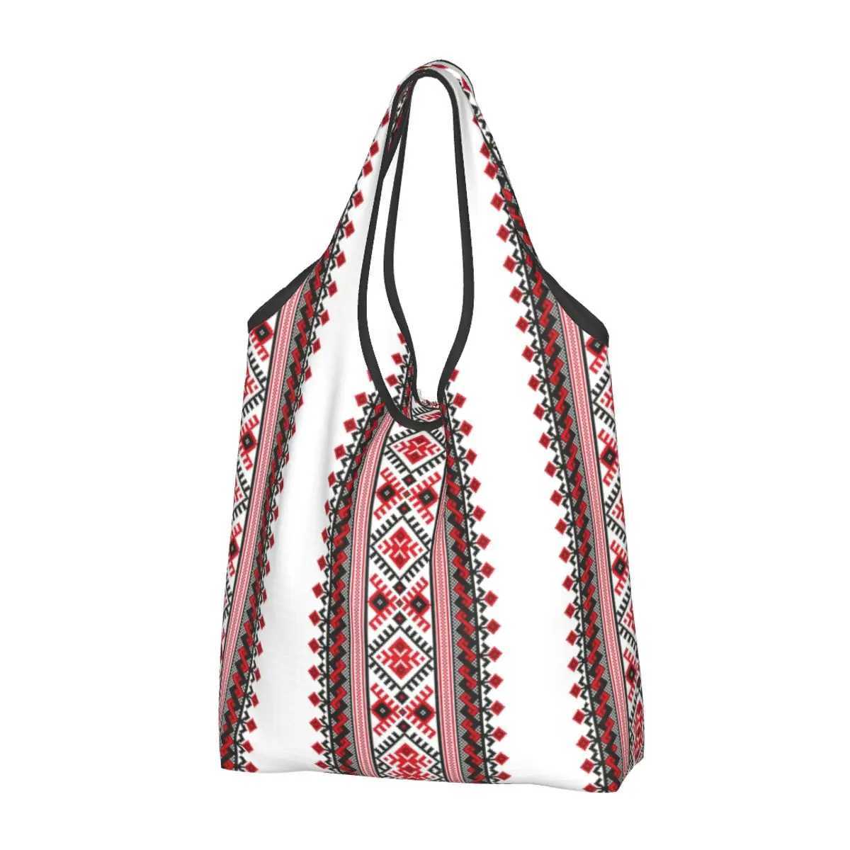 Custom Cute Ukraine Vyshyvanka Embroidery Shopping Tote Bags Portable Bohemian Geometric Grocery Shopper Shoulder Bag Z250224