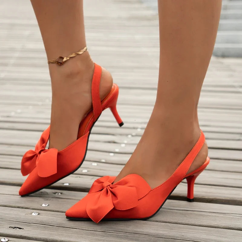Summer Women High Heels Sandalia Sexy Pointed Toe Slip on Bow Casual Shoes Office High Heels Womens Sandals 250218