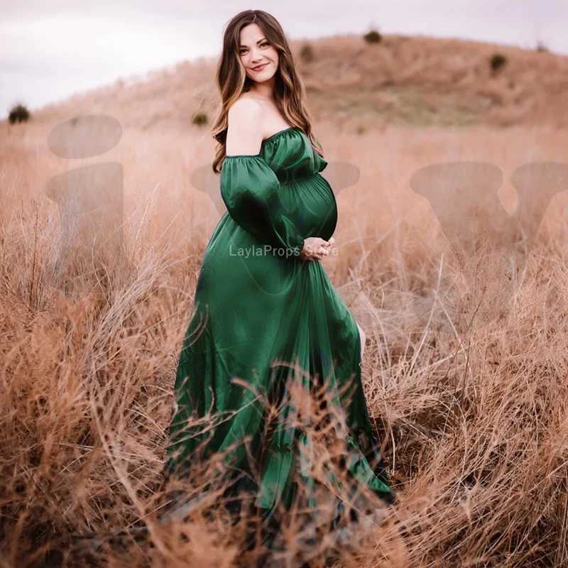 Maternity Dresses For Baby Shower Pregnancy Photography Maternity Soft Satin Off Shoulder Dress For Baby Shower Photo Shoot Prop X250224
