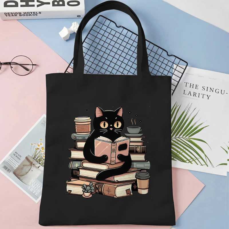 Book Lover Printed Shopping Bag Handbag Shopping Bag Reusable Handbag Black Handbag Travel Handbag Z250224